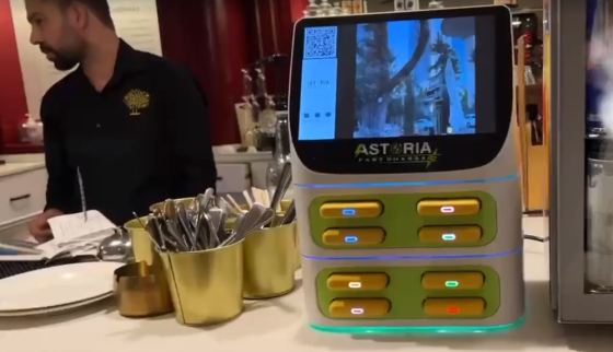 Litapower customized ASTRIA power bank rental Jordan devices in use inside a local bar