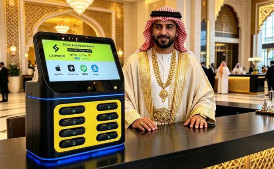 Power Bank Rental Dubai deployment in hotel lobby with Litapower customized shared power bank station