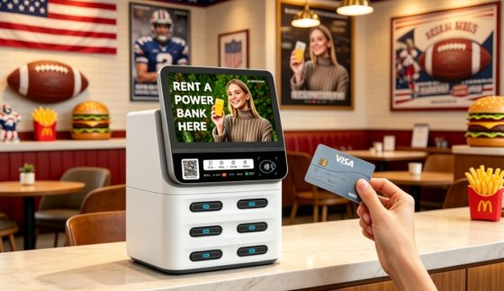 POS shared power bank USA restaurant scene, supports card and QR code rental