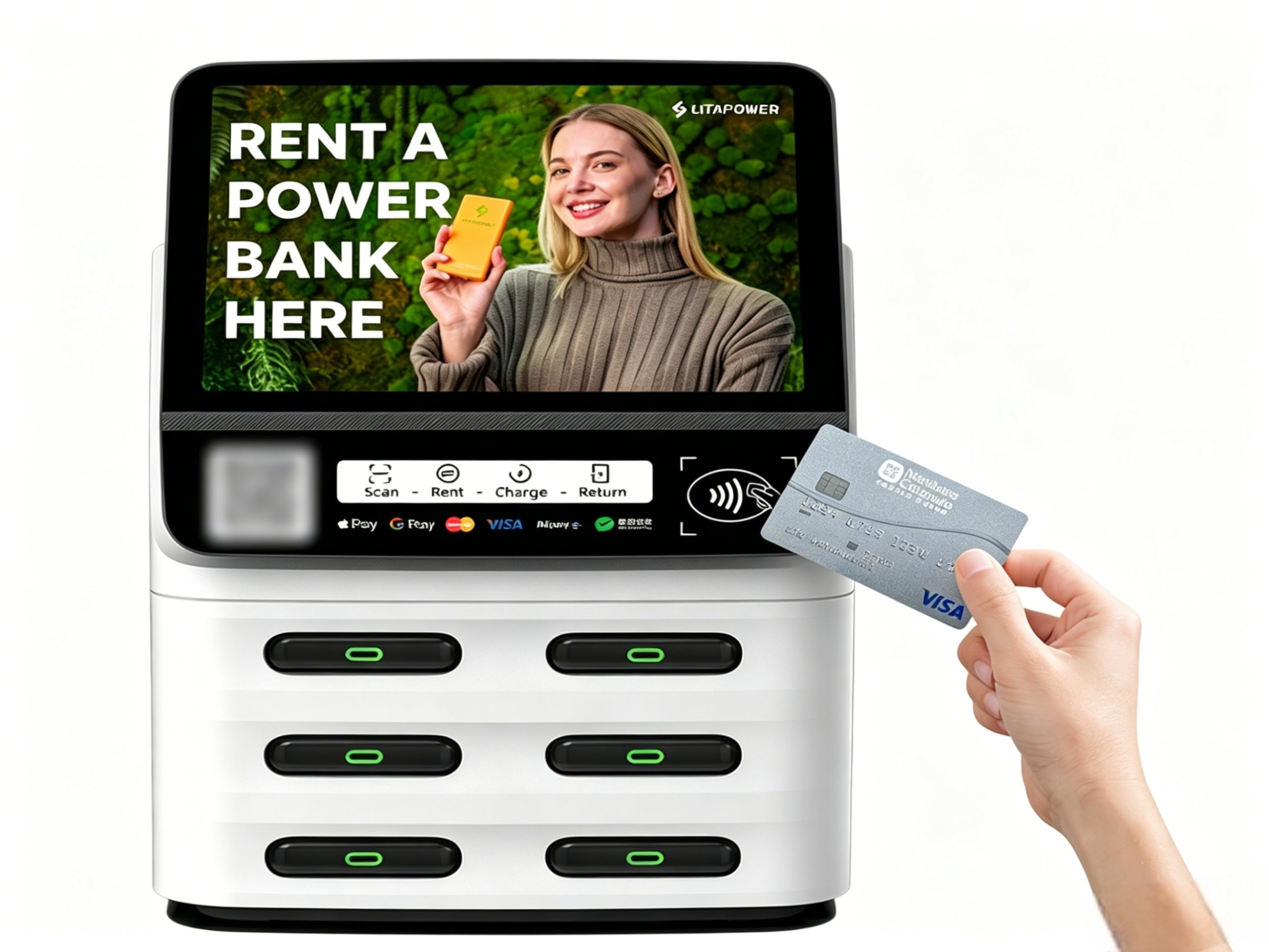6-Slot Embedded POS Power Bank with Display Screen, Stacked Design