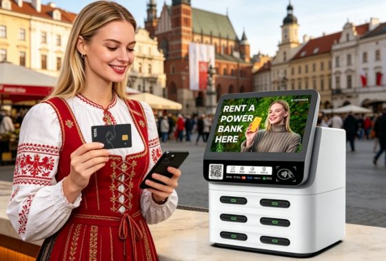 power bank rental POS device deployed in Poland cafés and restaurants