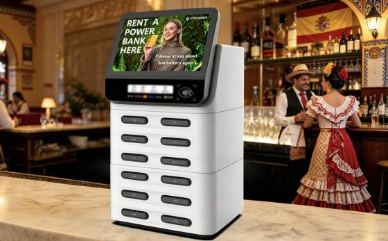 shared power bank POS machine in Spain with display screen and QR code rental function