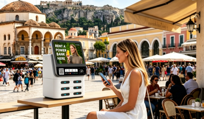Greece shared power bank in local restaurant, café, and milk tea shop deployment, Litapower supports stable profitability in high-traffic commercial scenes