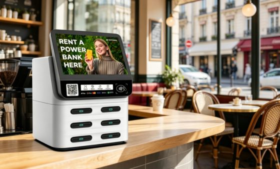 POS shared power bank all-in-one device with screen advertising in Luxembourg malls